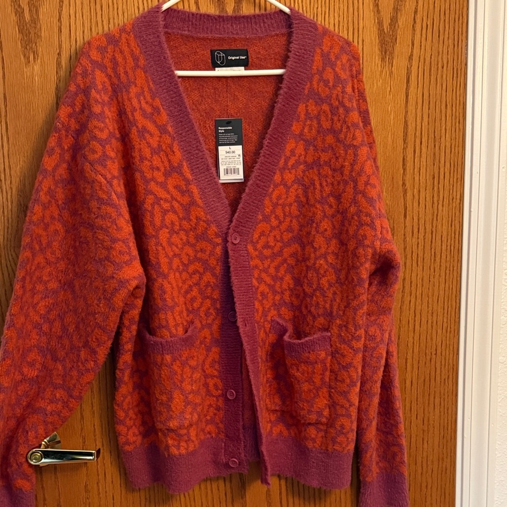 Men’s Pink and Orange Button Up Cardigan - Picture 5 of 9